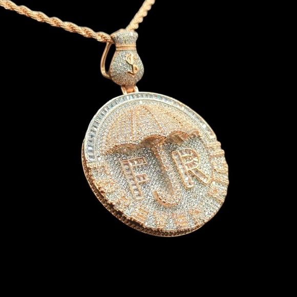 14K Rose Gold Finish Forever Rich - Free 24" x 3mm Rope Chain. - Picture 8 of 9